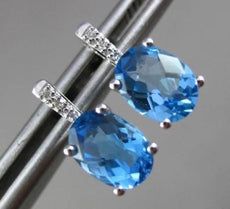 ESTATE 2.07CT DIAMOND & AAA BLUE TOPAZ 14KT WHITE GOLD OVAL HANGING EARRINGS