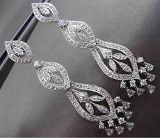 ESTATE LARGE 2.0CT DIAMOND 18KT WHITE GOLD FILIGREE MILGRAIN HANGING EARRINGS