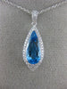 ESTATE LARGE 3.12CT DIAMOND & AAA BLUE TOPAZ 14K WHITE GOLD 3D TEAR DROP PENDANT