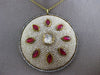 ANTIQUE LARGE 6.0CT DIAMOND AAA RUBY & PEARL ENAMEL 18KT YELLOW GOLD 3D PENDANT