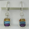 ESTATE 3.95CT AAA MULTI GEM 14KT WHITE GOLD 3D OCTAGON CLASSIC HANGING EARRINGS
