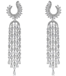 9.48CT DIAMOND 18KT WHITE GOLD 3D ROUND & MARQUISE CHANDELIER HANGING EARRINGS
