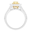 ESTATE 1.37CT WHITE & FANCY YELLOW DIAMOND 18KT 2 TONE GOLD HALO ENGAGEMENT RING