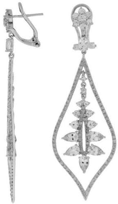 ESTATE LARGE 4.80CT DIAMOND & AAA WHITE SAPPHIRE 14K WHITE GOLD HANGING EARRINGS