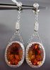 ESTATE LARGE 12.02CT DIAMOND CITRINE 14KT WHITE GOLD OVAL HALO FILIGREE EARRINGS