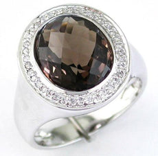 5.05CT DIAMOND & AAA SMOKEY TOPAZ 14KT WHITE GOLD 3D OVAL HALO CLASSIC FUN RING