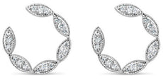 ESTATE .65CT DIAMOND 18K WHITE GOLD 3D MARQUISE SHAPE FILIGREE CIRCULAR EARRINGS