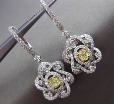 ESTATE LARGE 2.16CT WHITE & YELLOW DIAMOND 18KT TWO TONE GOLD HANGING EARRINGS