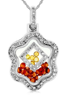 3CT DIAMOND AAA CITRINE & MIXED SAPPHIRE 14KT WHITE GOLD FLOWER FLOATING PENDANT