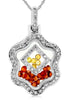 3CT DIAMOND AAA CITRINE & MIXED SAPPHIRE 14KT WHITE GOLD FLOWER FLOATING PENDANT