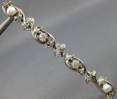 ANTIQUE 1.0CT OLD MINE DIAMOND & PEARL 14K WHITE GOLD FLOWER PIN BROOCH #19162