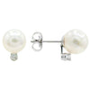 ESTATE .09CT DIAMOND AAA PEARL 14K WHITE GOLD 3D CLASSIC SOLITAIRE STUD EARRINGS
