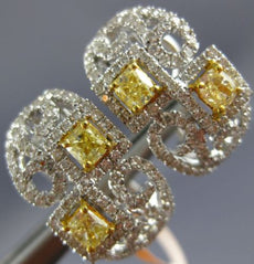ESTATE WIDE 1.78CT WHITE & FANCY YELLOW DIAMOND 18K 2 TONE GOLD CLIP ON EARRINGS