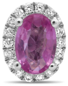 ESTATE 1.93CT DIAMOND & AAA PINK SAPPHIRE 18K WHITE GOLD OVAL HALO STUD EARRINGS