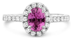 1.49CT DIAMOND & AAA  PINK SAPPHIRE 18KT WHITE GOLD 3D OVAL HALO ENGAGEMENT RING