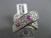 ESTATE LARGE 4CT ROUND DIAMOND & AAA PINK SAPPHIRE 14K WHITE GOLD 3D LOVE X RING