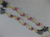 ANTIQUE LONG AAA HEMATITE & RUBY 18KT YELLOW GOLD 3D SHOOTING STAR FUN NECKLACE