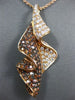 ESTATE LARGE 1.95CT WHITE & FANCY COLOR DIAMOND 18KT ROSE GOLD WAVE LEAF PENDANT