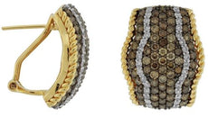 ESTATE WIDE 3.32CT WHITE & MOCHA DIAMOND 14KT YELLOW GOLD 3D CLIP ON EARRINGS