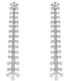 LARGE & LONG 7.12CT DIAMOND 18KT WHITE GOLD ROUND & PEAR SHAPE HANGING EARRINGS