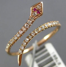ESTATE .19CT DIAMOND & AAA RUBY 14KT ROSE GOLD 3D CLASSIC CRISS CROSS SNAKE RING
