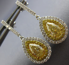 ESTATE LARGE 1.96CT WHITE & FANCY YELLOW DIAMOND 18KT 2 TONE GOLD HALO EARRINGS