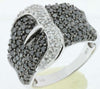 ESTATE 1.58CT WHITE & BLACK DIAMOND 14KT WHITE GOLD 3D MULTI ROW BELT RING