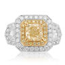 ESTATE LARGE 4.71CT WHITE & FANCY YELLOW DIAMOND 18K 2 TONE GOLD ENGAGEMENT RING