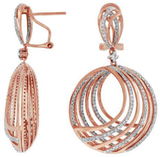 ESTATE LARGE 1.55CT DIAMOND 14KT ROSE GOLD CIRCULAR CRISS CROSS HANGING EARRINGS