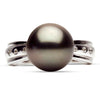 ESTATE .04CT DIAMOND & AAA TAHITIAN PEARL 14KT WHITE GOLD 3 STONE BURNISH RING