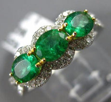 ESTATE 1.44CT DIAMOND & EMERALD 18K 2 TONE GOLD 3 STONE PAST PRESENT FUTURE RING