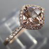 ESTATE .92CT DIAMOND & AAA MORGANITE 14K ROSE GOLD CLASSIC CUSHION FUN LOVE RING