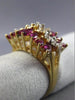 ESTATE 1.45CT ROUND MARQUISE DIAMOND & RUBY 14KT TWO TONE 3D GOLD BALLERINA RING