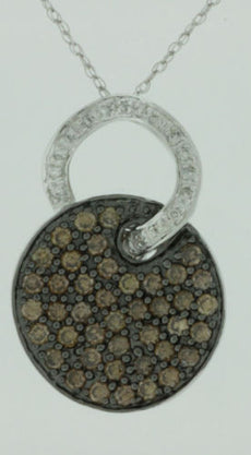 .93CT WHITE & CHOCOLATE FANCY DIAMOND 14KT WHITE GOLD CLUSTER LOVE KNOT PENDANT