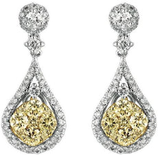 ESTATE 1.38CT WHITE & FANCY YELLOW DIAMOND 14KT WHITE GOLD 3D FLOWER EARRINGS