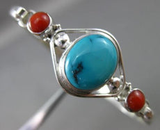 ANTIQUE LARGE TURQUOISE & CORAL 925 SILVER 3D HANDCRAFTED FLEXIBLE BANGLE #25133