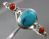 ANTIQUE LARGE TURQUOISE & CORAL 925 SILVER 3D HANDCRAFTED FLEXIBLE BANGLE #25133
