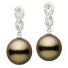 ESTATE .15CT DIAMOND & AAA TAHITIAN PEARL 14K WHITE GOLD INFINITY LOVE EARRINGS