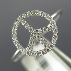 ESTATE .14CT ROUND CUT DIAMOND 14K WHITE GOLD 3D CLASSIC PEACE SIGN FUN RING