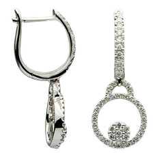ESTATE .47CT DIAMOND 18KT WHITE GOLD 3D CLASSIC CIRCLE OF LIFE HANGING EARRINGS