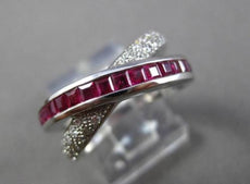 ESTATE WIDE 1.52CT DIAMOND & AAA RUBY 18KT WHITE GOLD 3D X LOVE FUN RING #18464