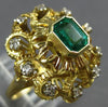 ANTIQUE LARGE .91CT OLD MINE DIAMOND & AAA EMERALD 14KT YELLOW GOLD FLOWER RING