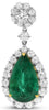 ESTATE 12.32CT DIAMOND & AAA EMERALD 18KT 2 TONE GOLD 3D TEAR DROP HALO PENDANT
