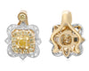 ESTATE .59CT WHITE & FANCY YELLOW DIAMOND 18KT 2 TONE GOLD SQUARE FLOWER PENDANT