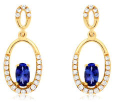 ESTATE .65CT DIAMOND & AAA TANZANITE 14KT YELLOW GOLD 3D ETOILE HANGING EARRINGS