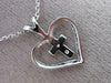 ESTATE DIAMOND 14KT WHITE GOLD 3D CLASSIC OPEN HEART LOVE CROSS FLOATING PENDANT