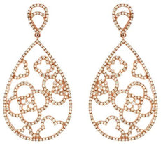 ESTATE EXTRA LARGE 1.85CT DIAMOND 14KT ROSE GOLD TEAR DROP OPEN FLOWER EARRINGS