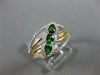 ESTATE WIDE .63CT DIAMOND & TSAVORITE 14KT YELLOW GOLD 3 STONE LEAF FLOWER RING