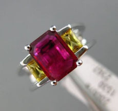 ESTATE 1.56CT RUBY & YELLOW SAPPHIRE 14KT WHITE GOLD 3D 3 STONE ENGAGEMENT RING