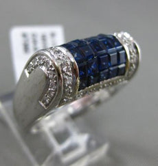 ESTATE WIDE 3.35CT DIAMOND & AAA BLUE SAPPHIRE 14KT WHITE GOLD 3D SEMI DOME RING